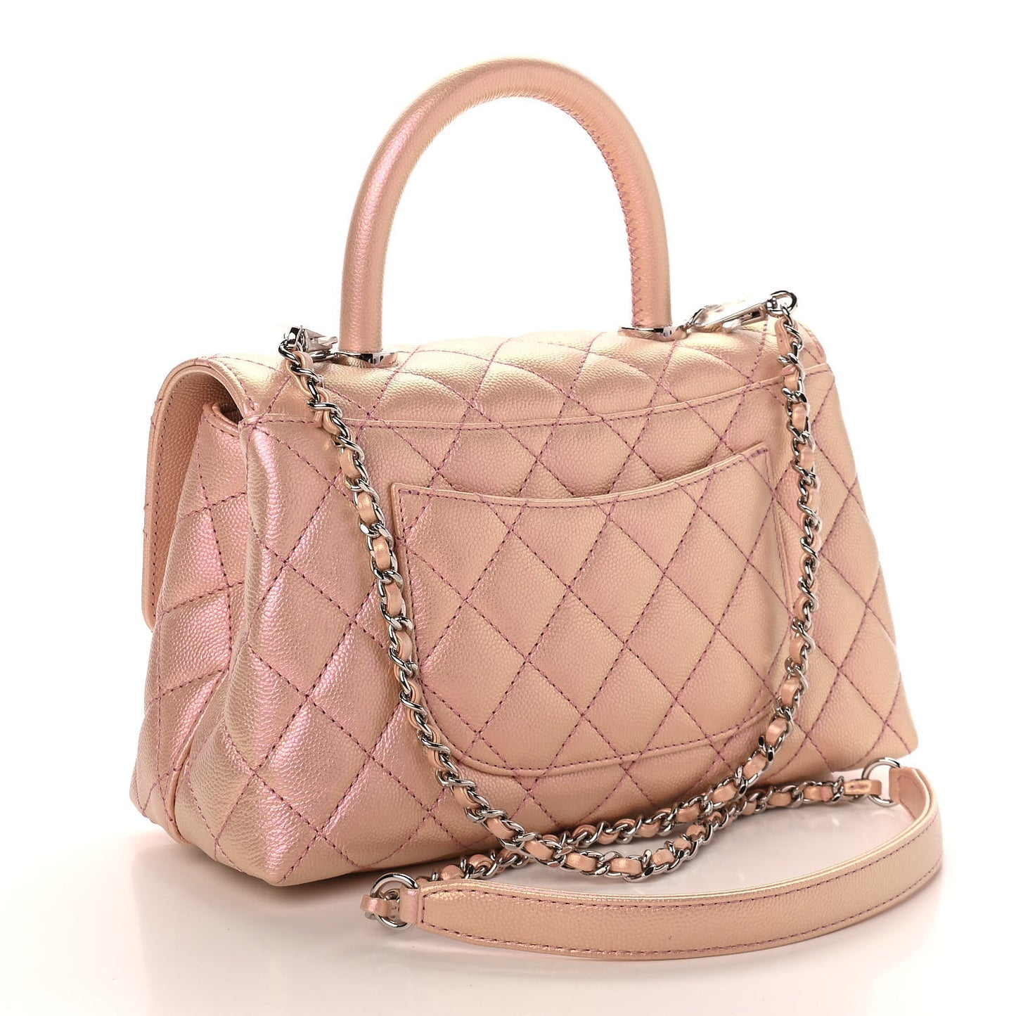 Iridescent Caviar Quilted Mini Coco Handle Flap Pink
