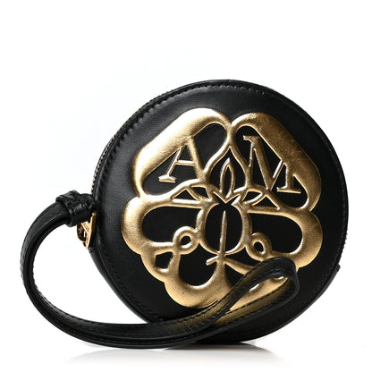 Alexander McQueen Calfskin Curve Zip Coin Purse Black Gold 1 of 7