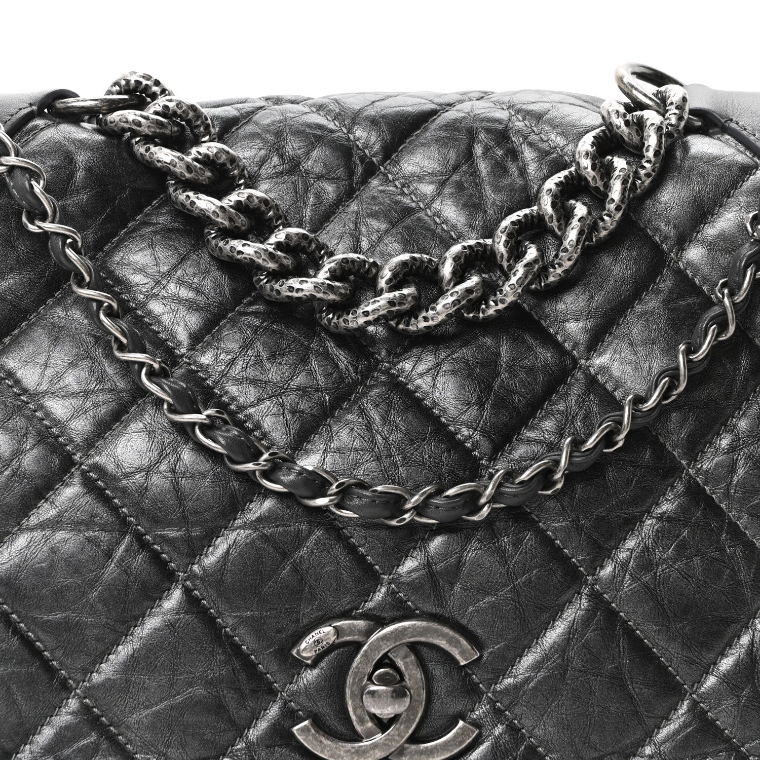 Chanel Aged Calfskin Quilted Medium Pondichery Flap Dark Grey 7 of 9