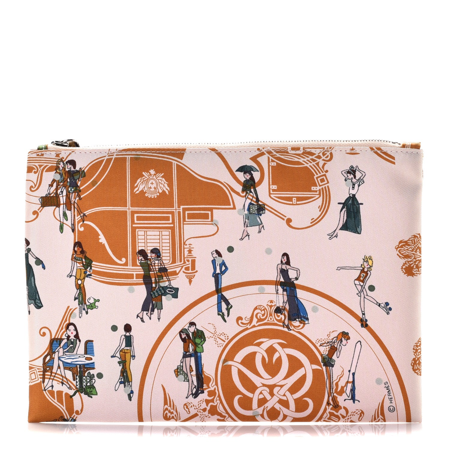 Hermes Silk Ex-Libris Les Parisiennes Silky Pocket Cosmetic Case Sesame Nata Bronze 1 of 4