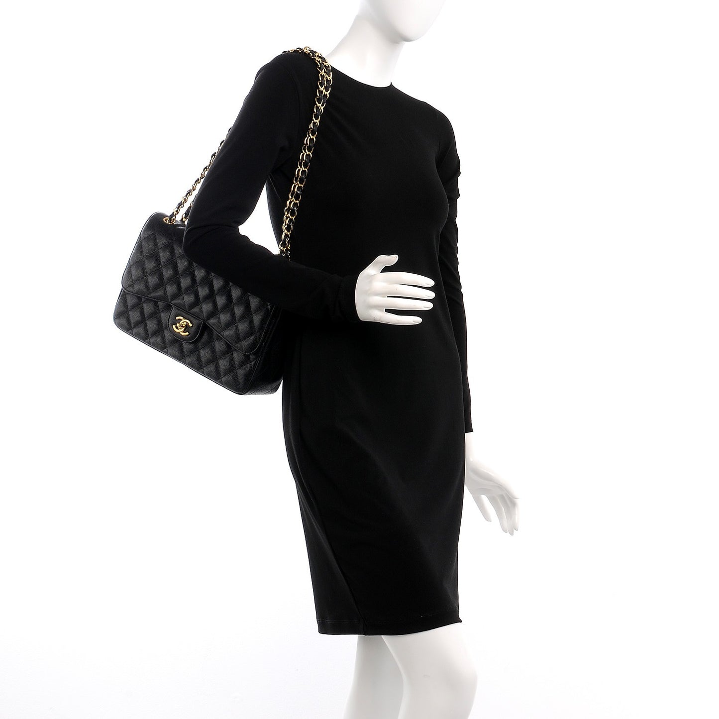 Caviar Quilted Jumbo Double Flap Black
