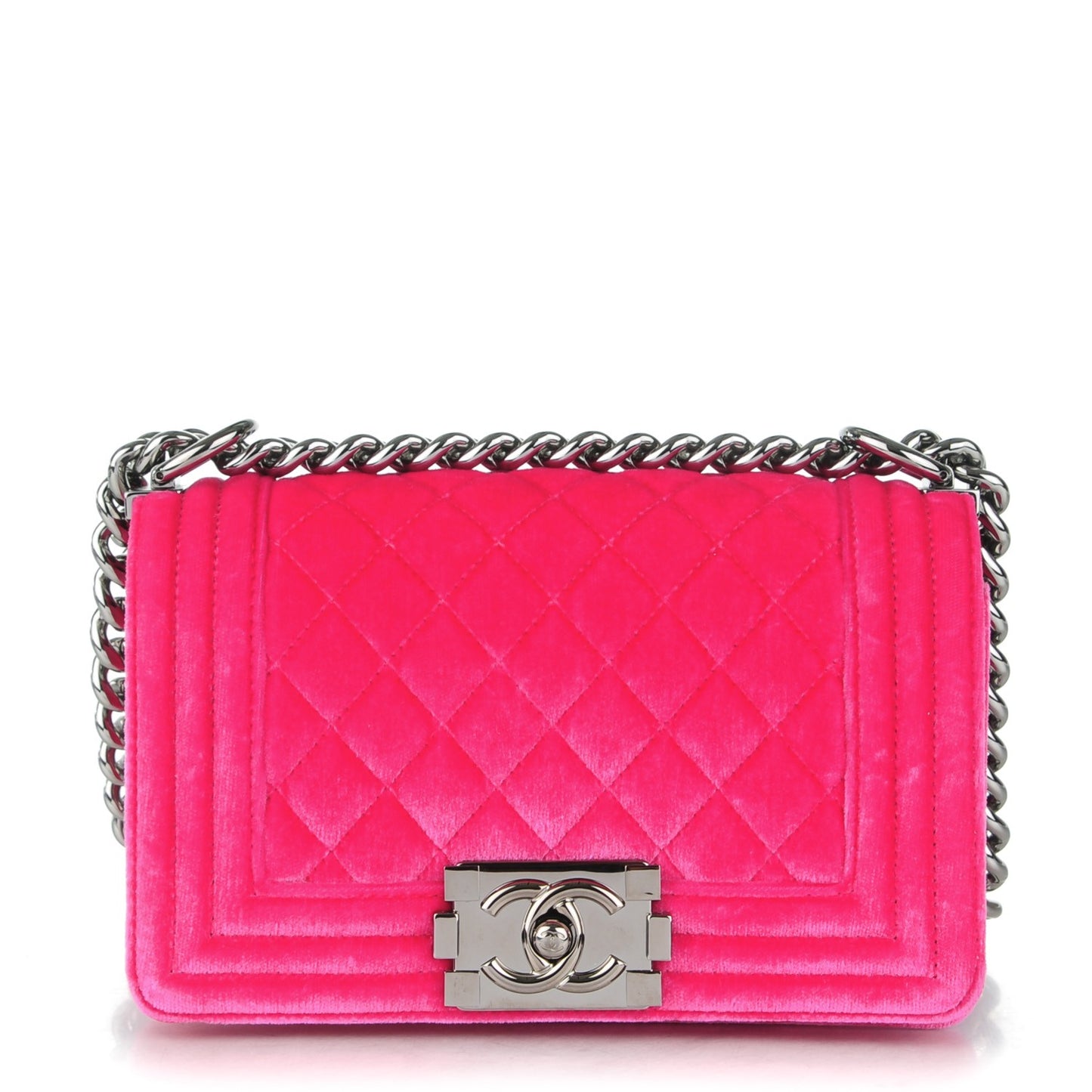 Velvet Quilted Small Boy Flap Fuchsia