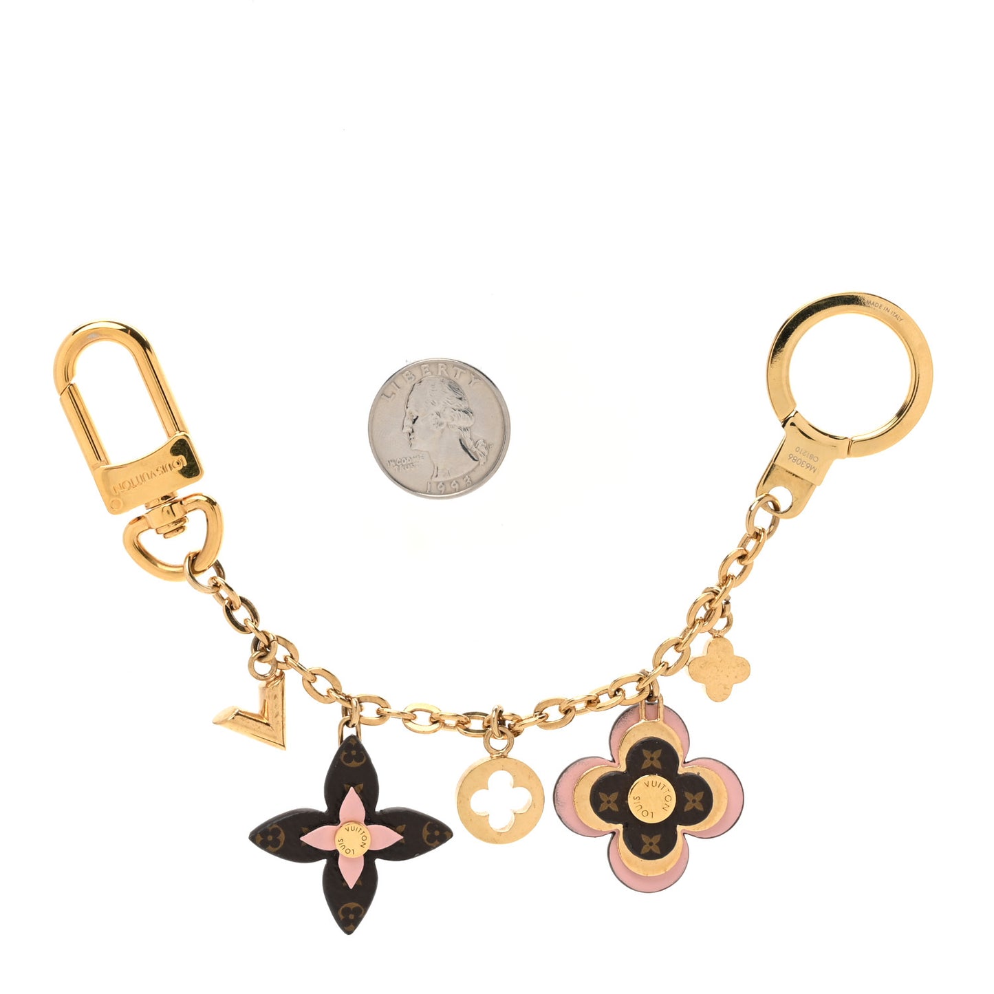 Brass Monogram Blooming Flowers Bag Charm Key Holder Rose Ballerine