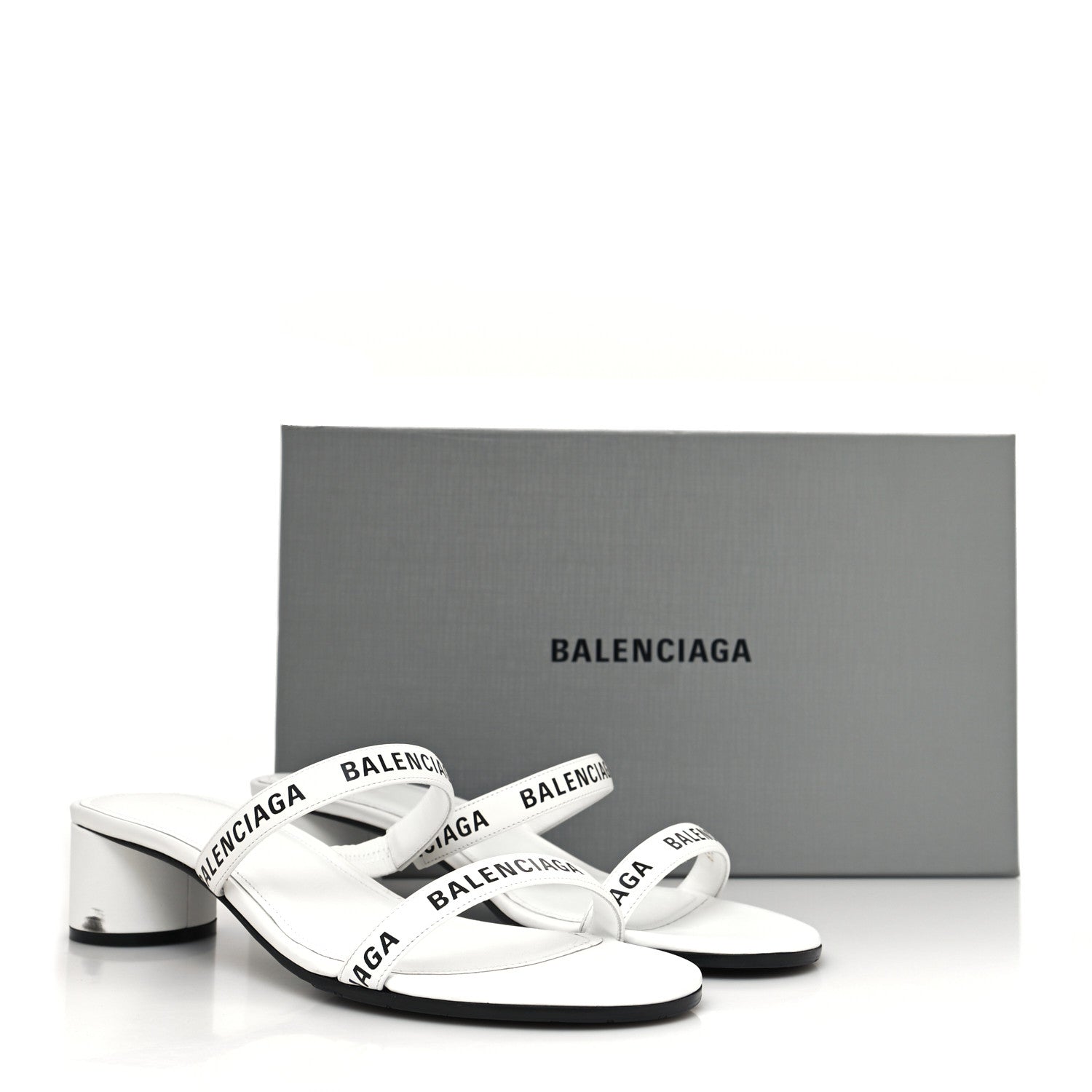 Balenciaga Smooth Calfskin Allover Logo Slide Sandals 41 White Black 10 of 10