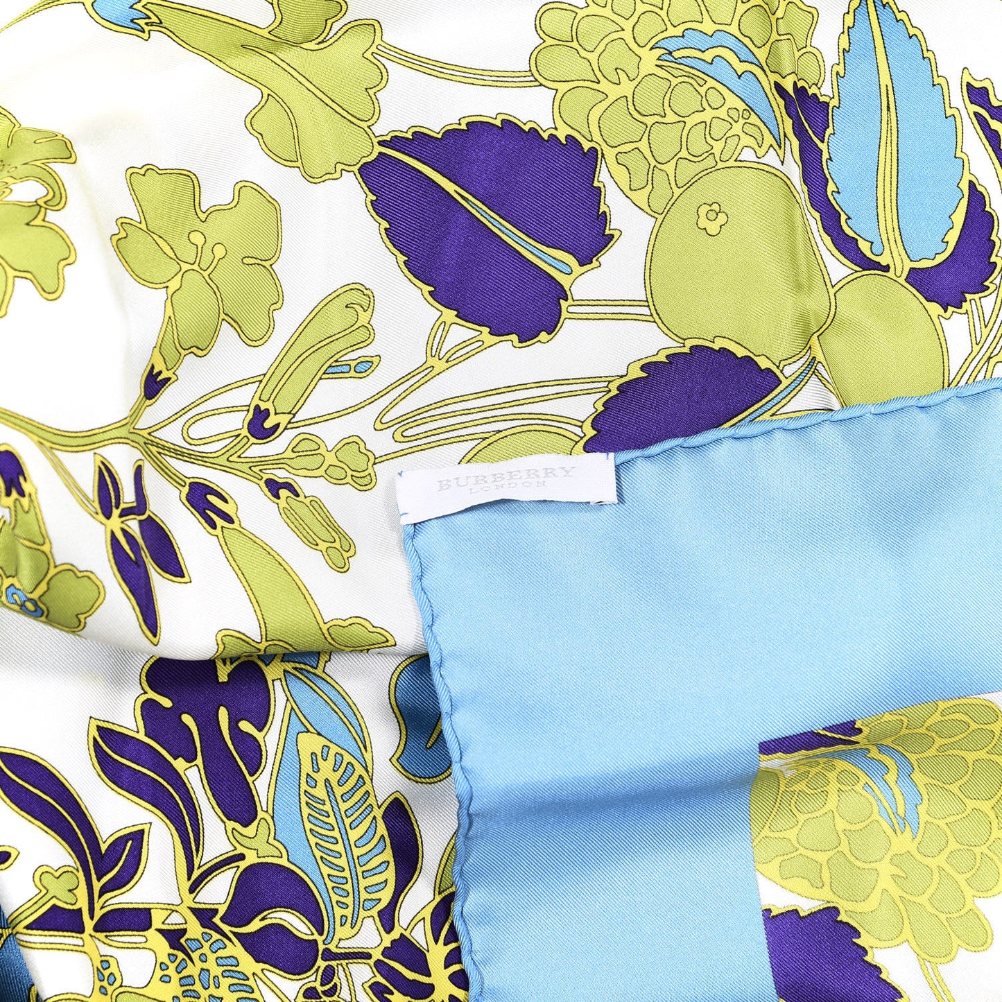 Silk Floral Print Square Scarf Blue
