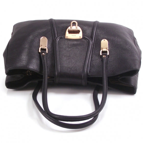 Leather Large Flap Tote Black