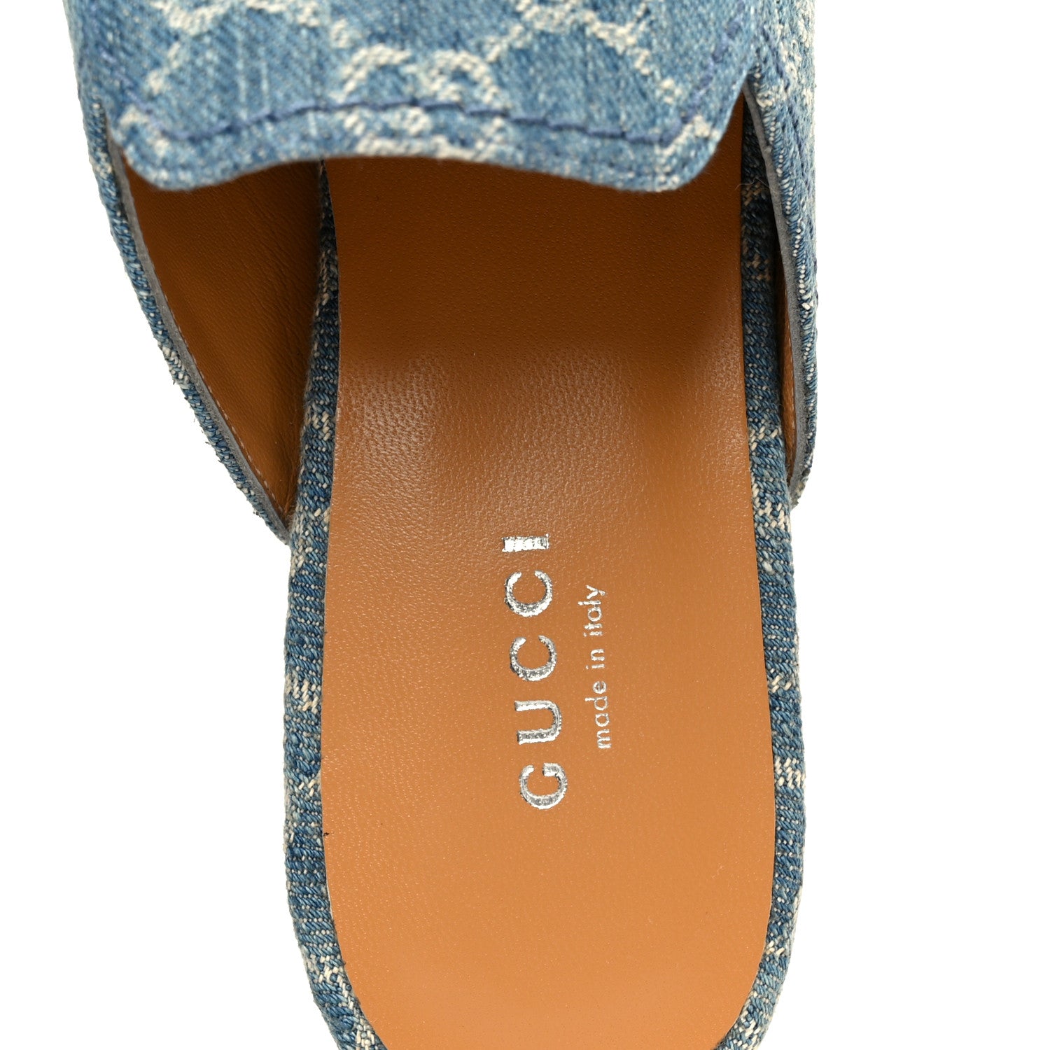 Gucci New Denim GG Malaga Kid Womens Princetown Slippers 37.5 Light Blue Royale 7 of 10
