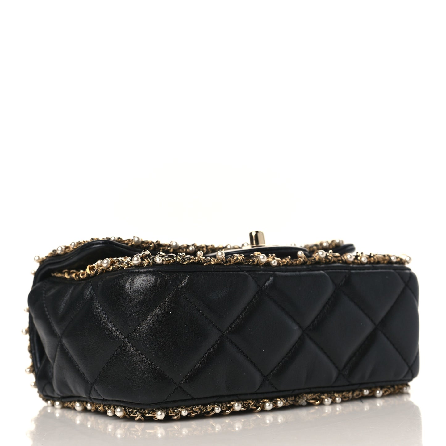 Lambskin Quilted Pearl Edge Mini Rectangular Flap Bag Black