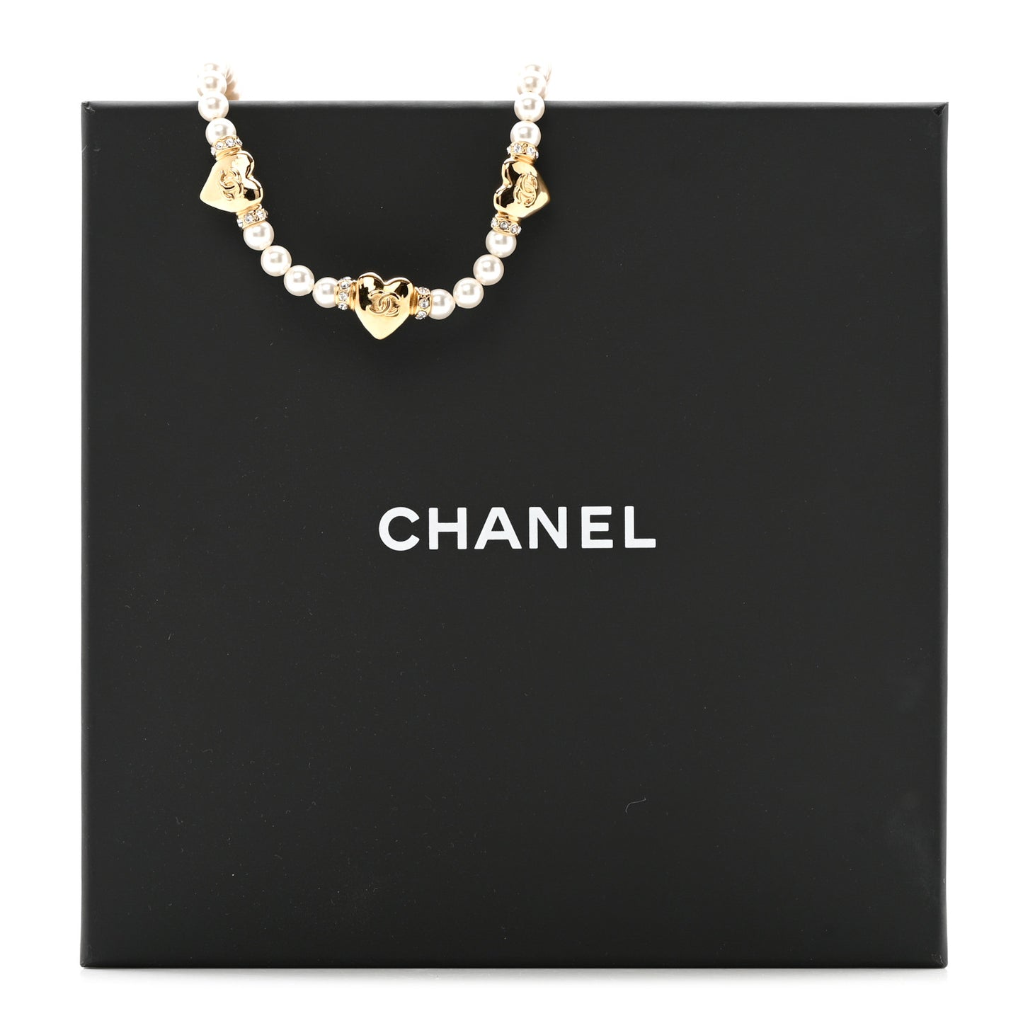 Crystal Pearl CC Heart Choker Necklace Gold