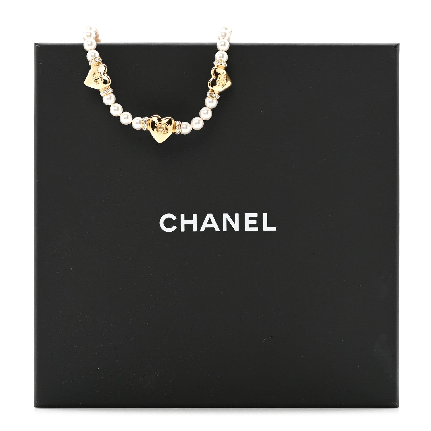 Chanel Crystal Pearl CC Heart Choker Necklace Gold 6 of 6
