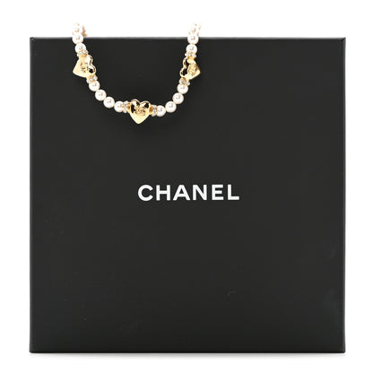 Chanel Crystal Pearl CC Heart Choker Necklace Gold 6 of 6