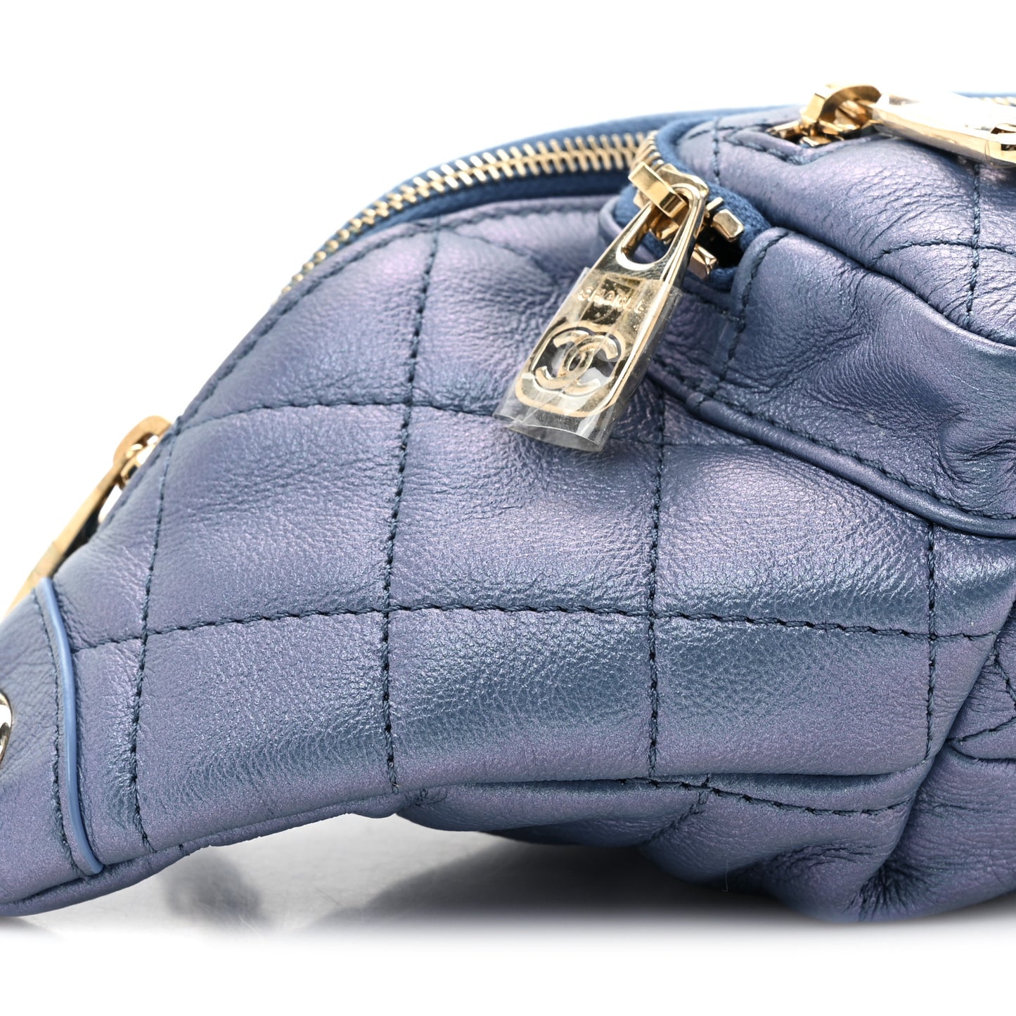 Iridescent Calfskin Quilted All About Waist Belt Bag Blue
