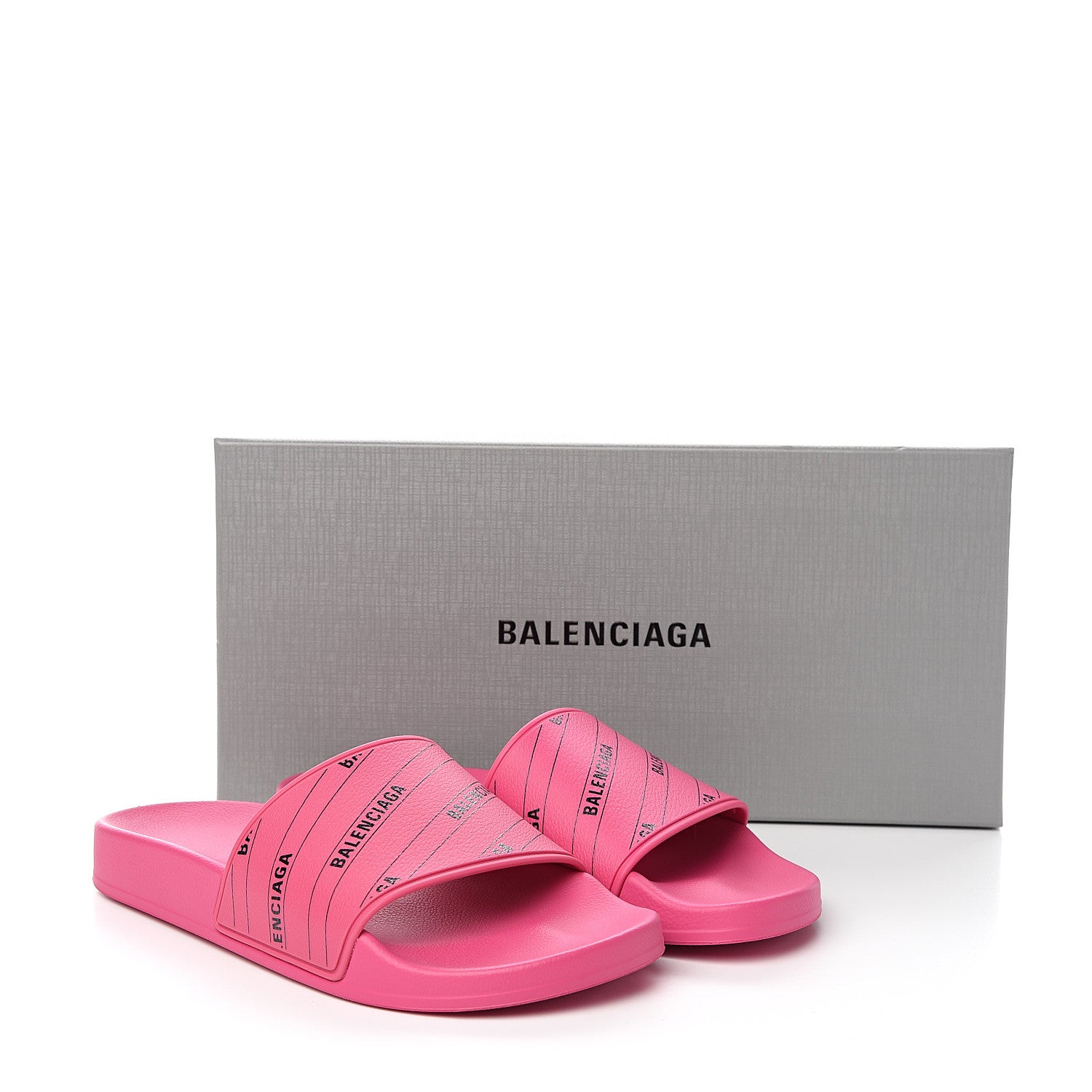 Balenciaga Rubber Allover Logo Womens Pool Slide Sandals 37 Pink Black 8 of 8
