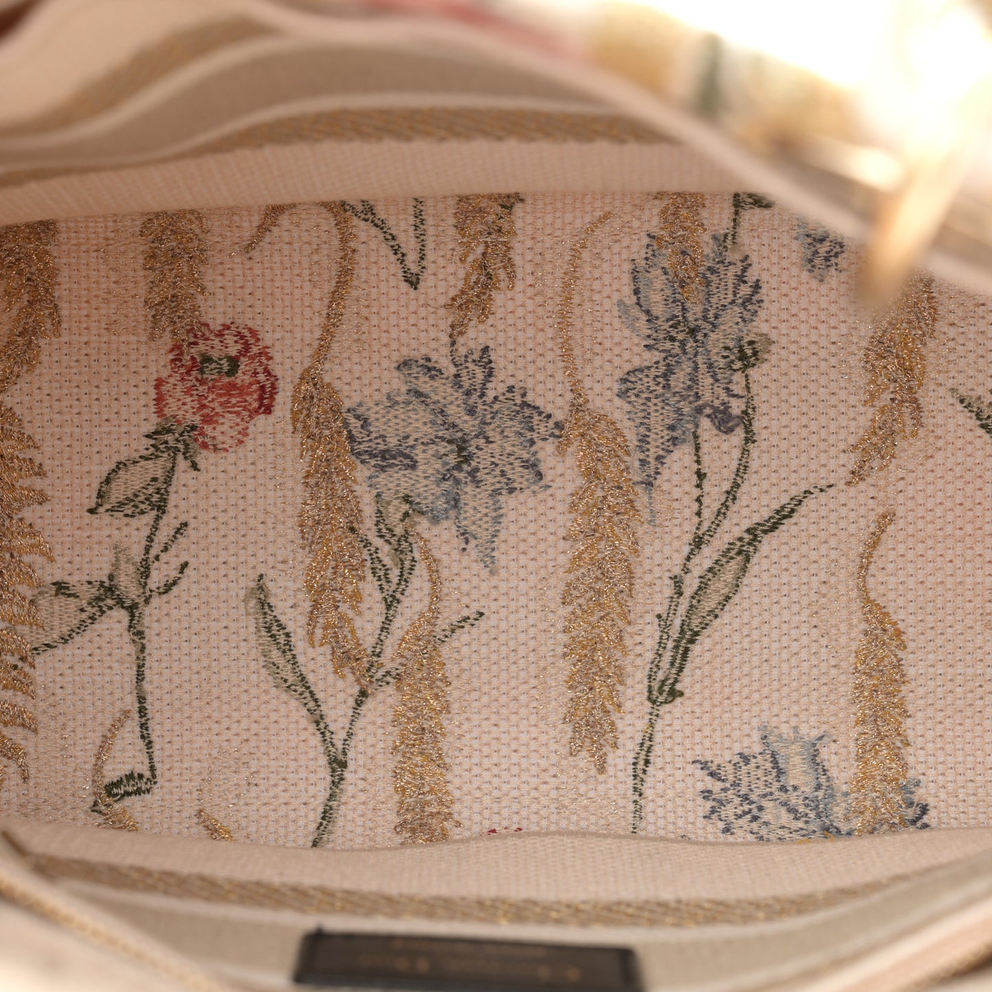 Canvas Embroidered Hibiscus Printed Medium Lady D-Lite Beige Multicolor