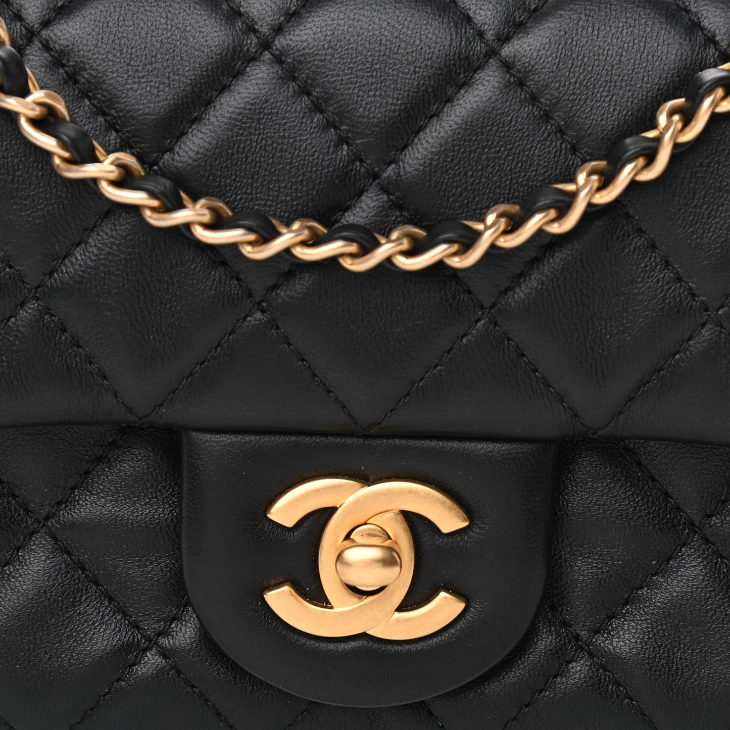 Lambskin Quilted Mini Rectangular Pearl Crush Flap Black
