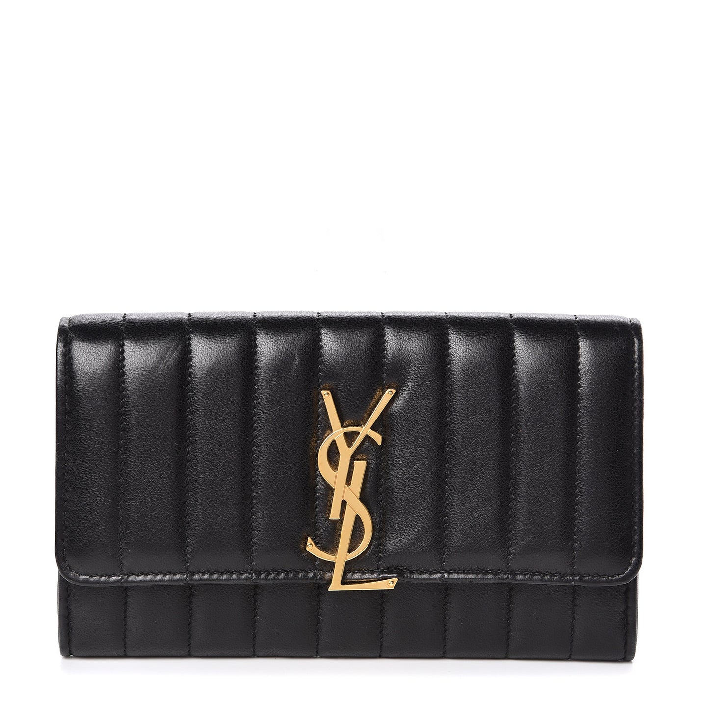 Lambskin Matelasse Monogram Large Vicky Continental Wallet Black