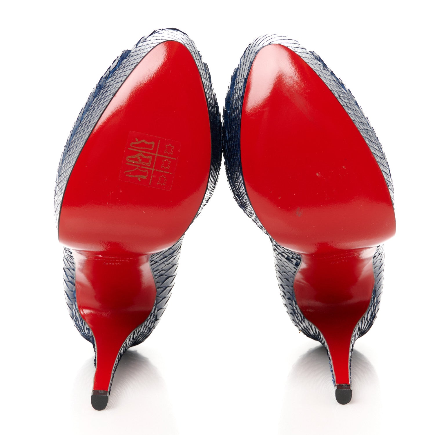 Christian Louboutin Snakeskin Lady Peep 150 Pumps 38.5 Navy 5 of 8