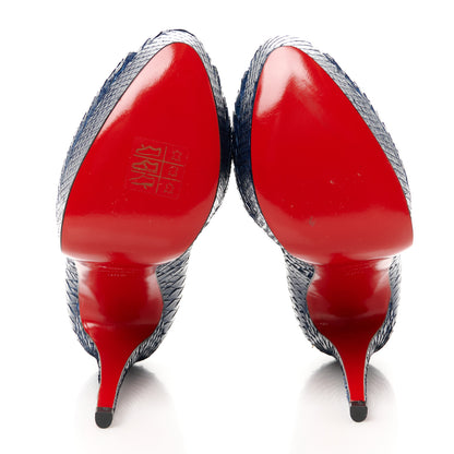 Christian Louboutin Snakeskin Lady Peep 150 Pumps 38.5 Navy 5 of 8