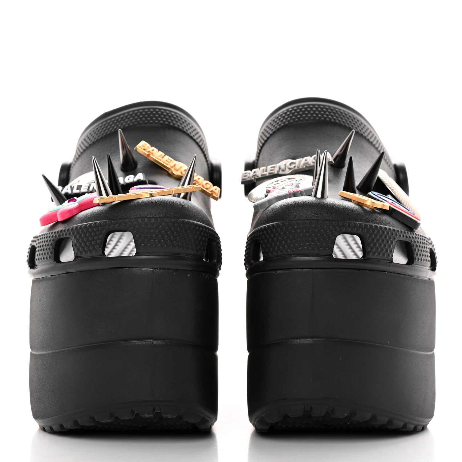 Balenciaga X CROCS Rubber Textured Spiked Womens Platform Sandals 37 Black 2 of 12