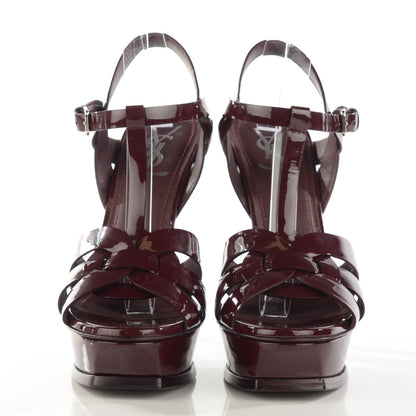 Saint Laurent Vitello Vernice Tribute 105 Platform Sandals 39 Bourgogne 2 of 8