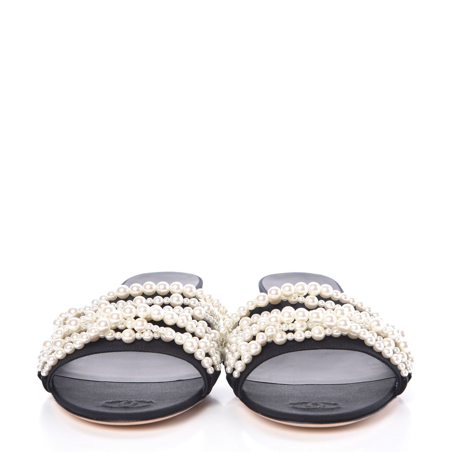 Felt Pearl Flat Sandals 41 Black