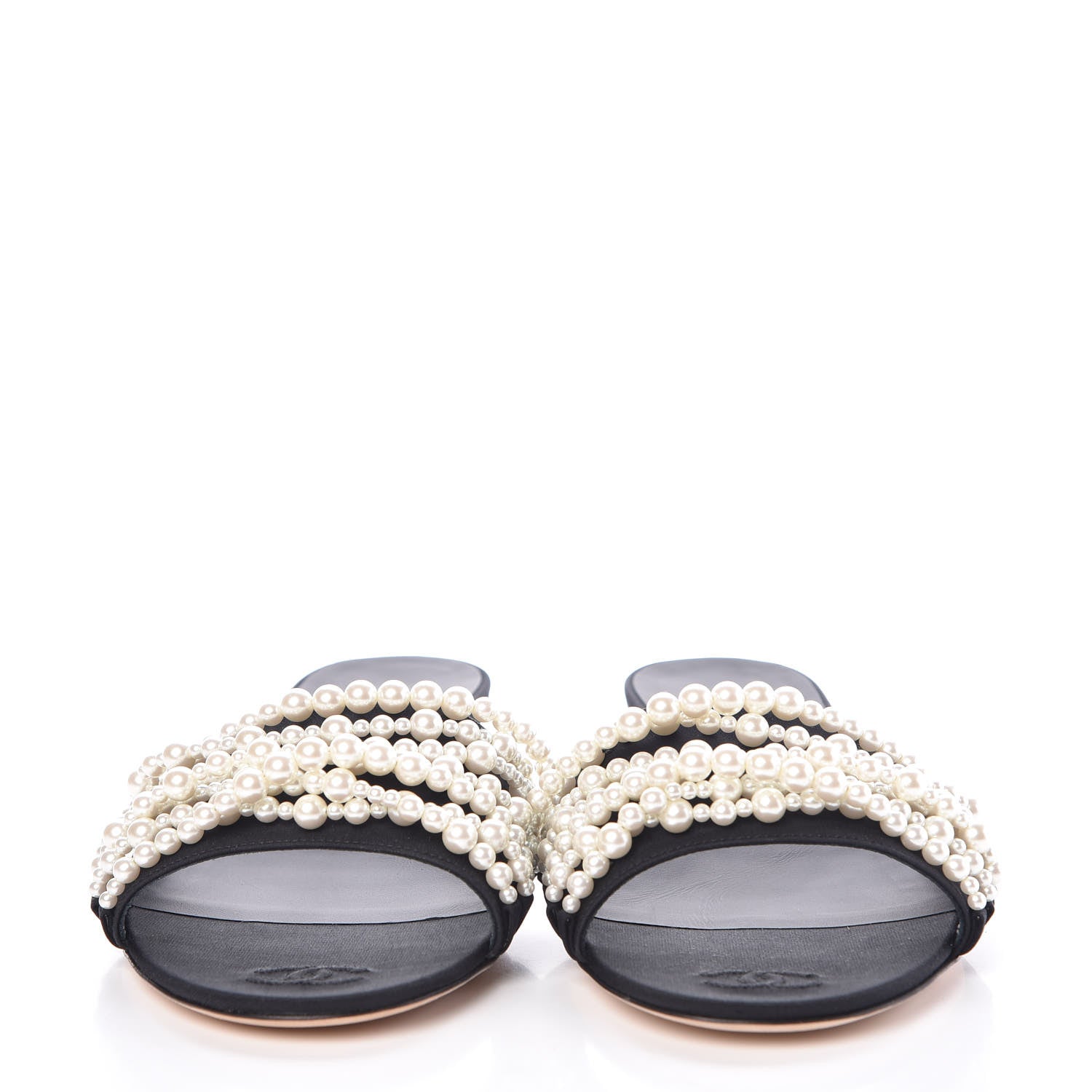 Chanel Felt Pearl Flat Sandals 41 Black 2 of 7