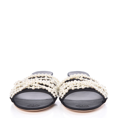 Chanel Felt Pearl Flat Sandals 41 Black 2 of 7