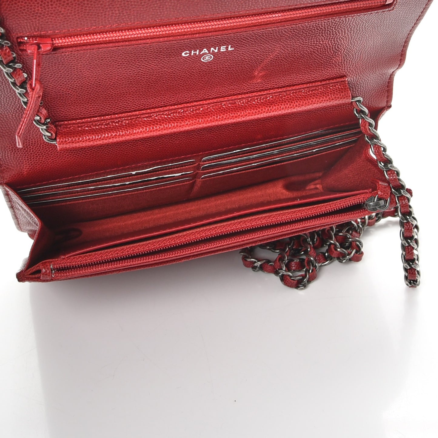 Caviar Quilted Wallet on Chain WOC Red