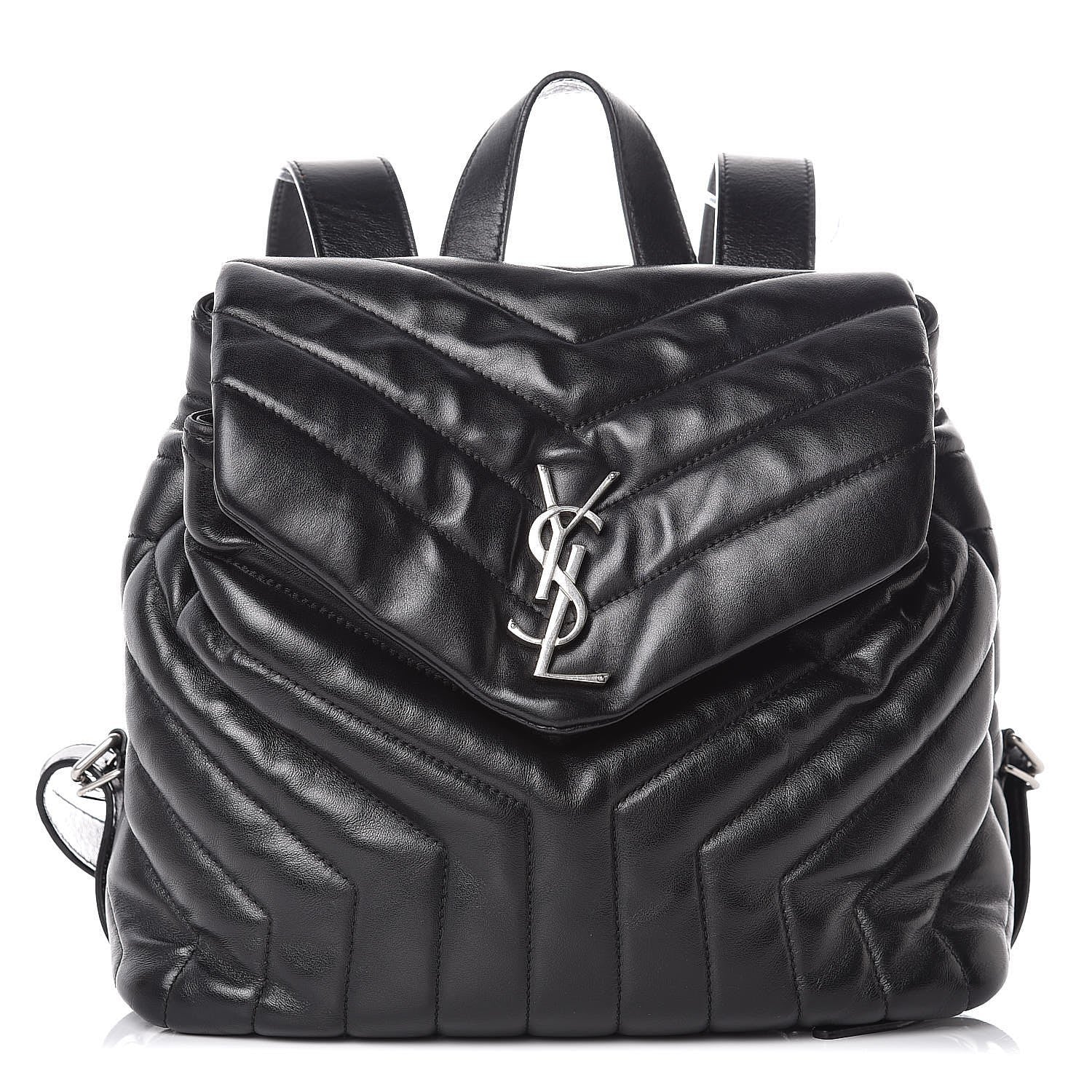 Saint Laurent Calfskin Y Quilted Monogram Small Loulou Backpack Black 1 of 12