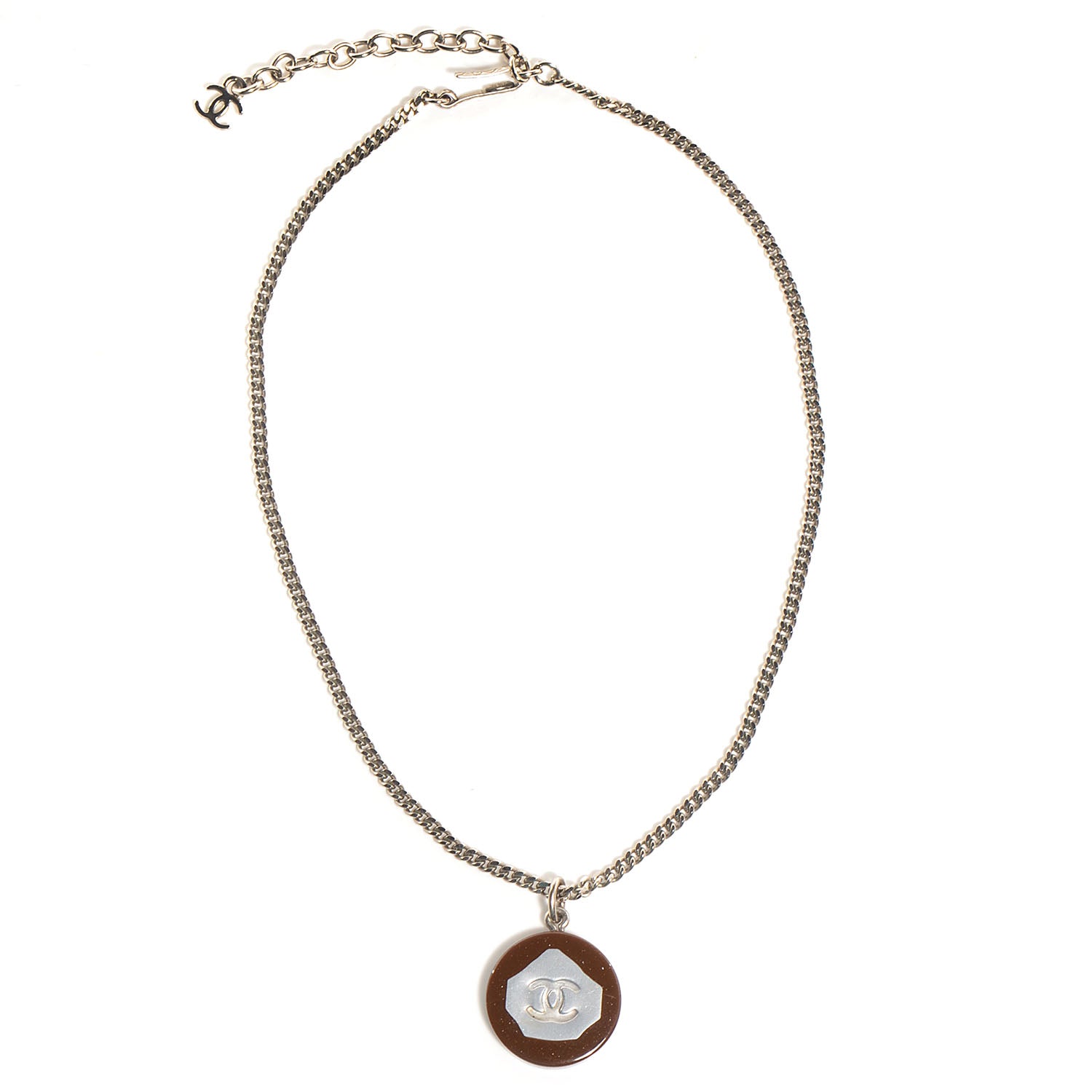 Chanel Resin CC Necklace Brown Silver 4 of 6