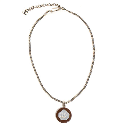 Chanel Resin CC Necklace Brown Silver 4 of 6