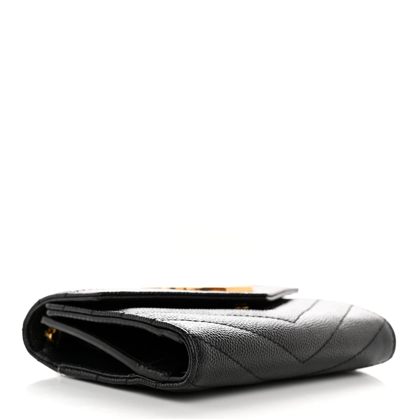 Grain De Poudre Matelasse Chevron Monogram Compact Tri Fold Wallet Black