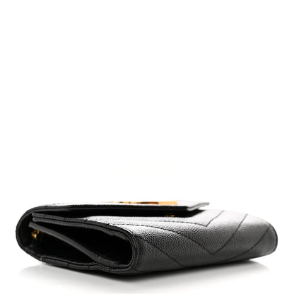 Saint Laurent Grain De Poudre Matelasse Chevron Monogram Compact Tri Fold Wallet Black 4 of 10