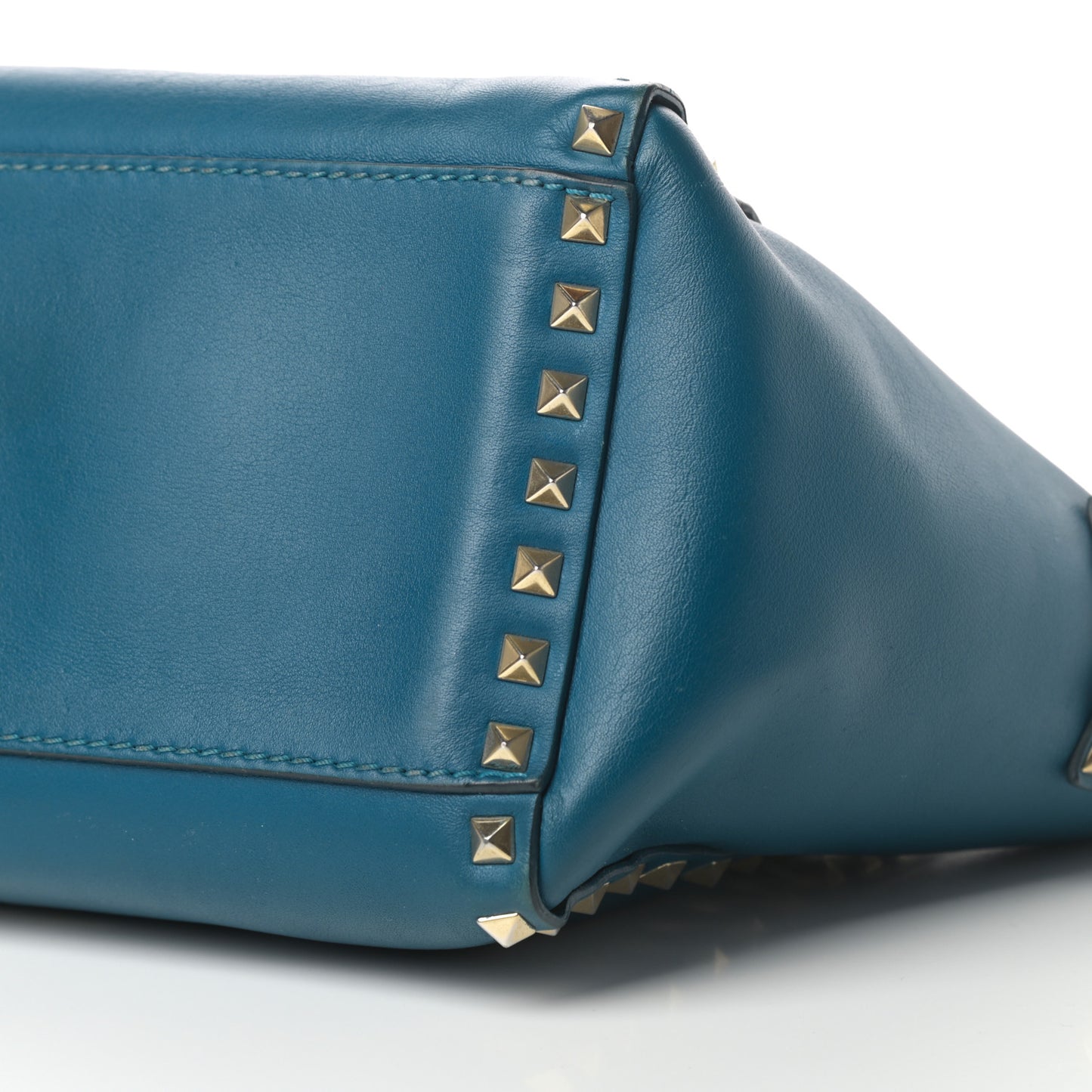 Vitello Small Rockstud Double Handle Tote Blue