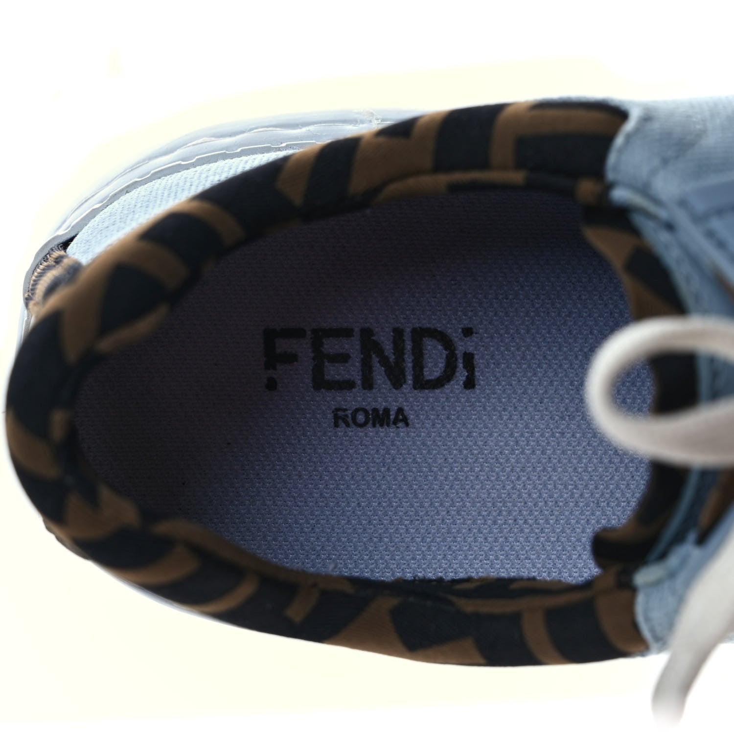 Fendi Canvas Lycra TPU FF Womens Fendi Force Low Top Sneakers 36.5 Sky Tobacco Black 7 of 8