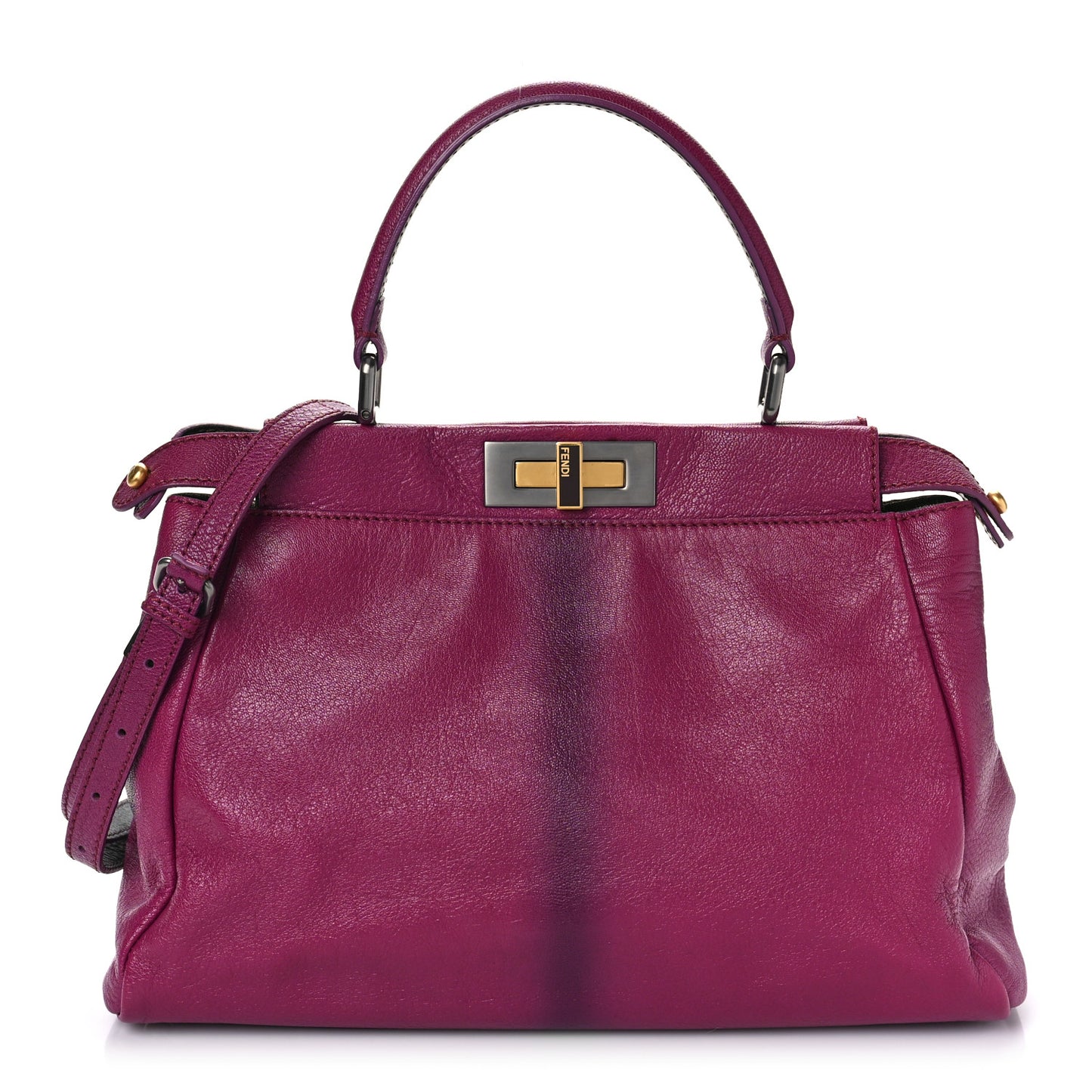 Goatskin Zucca Medium Peekaboo Iconic Satchel Ciclamino Tobacco Moro