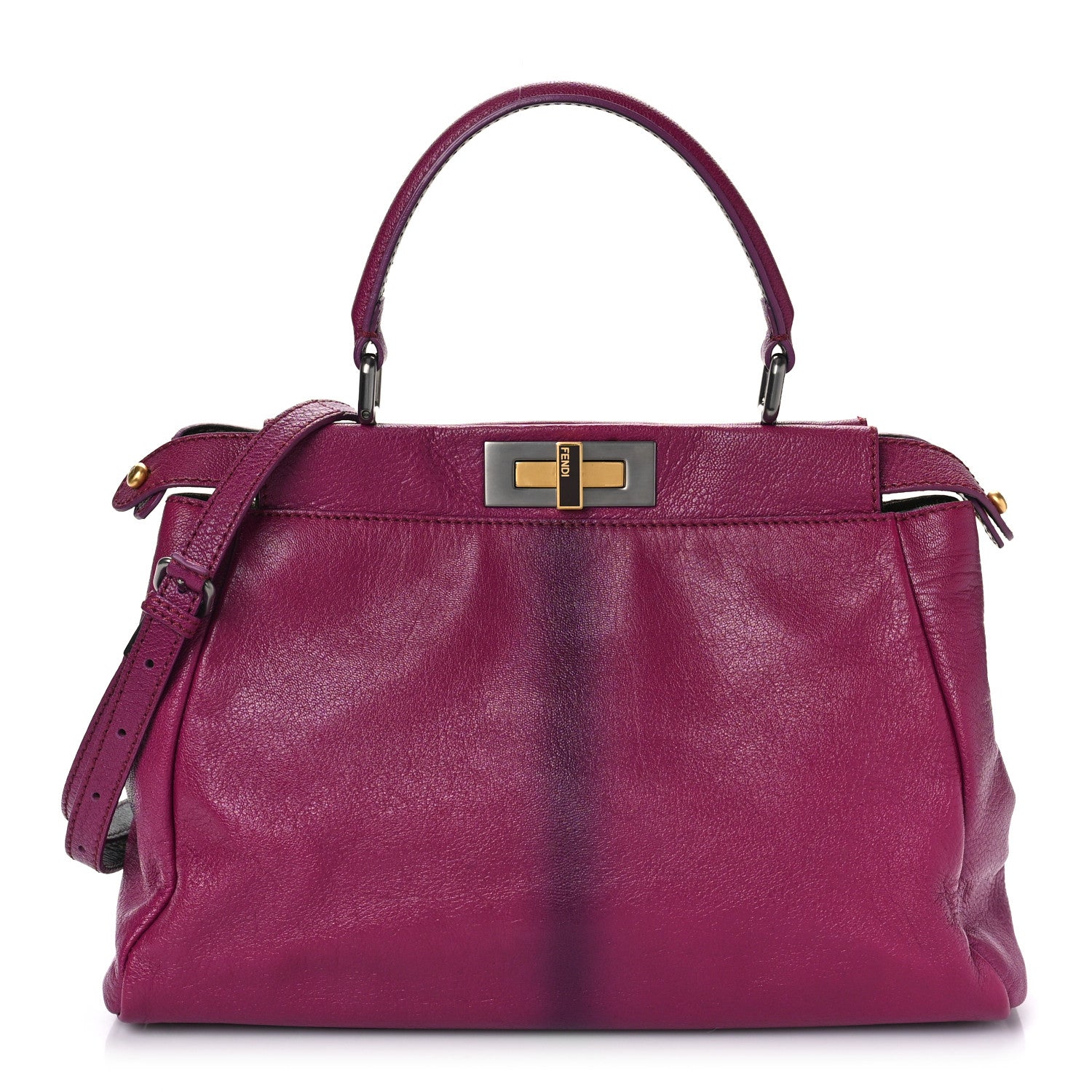 Fendi Goatskin Zucca Medium Peekaboo Iconic Satchel Ciclamino Tobacco Moro 1 of 9