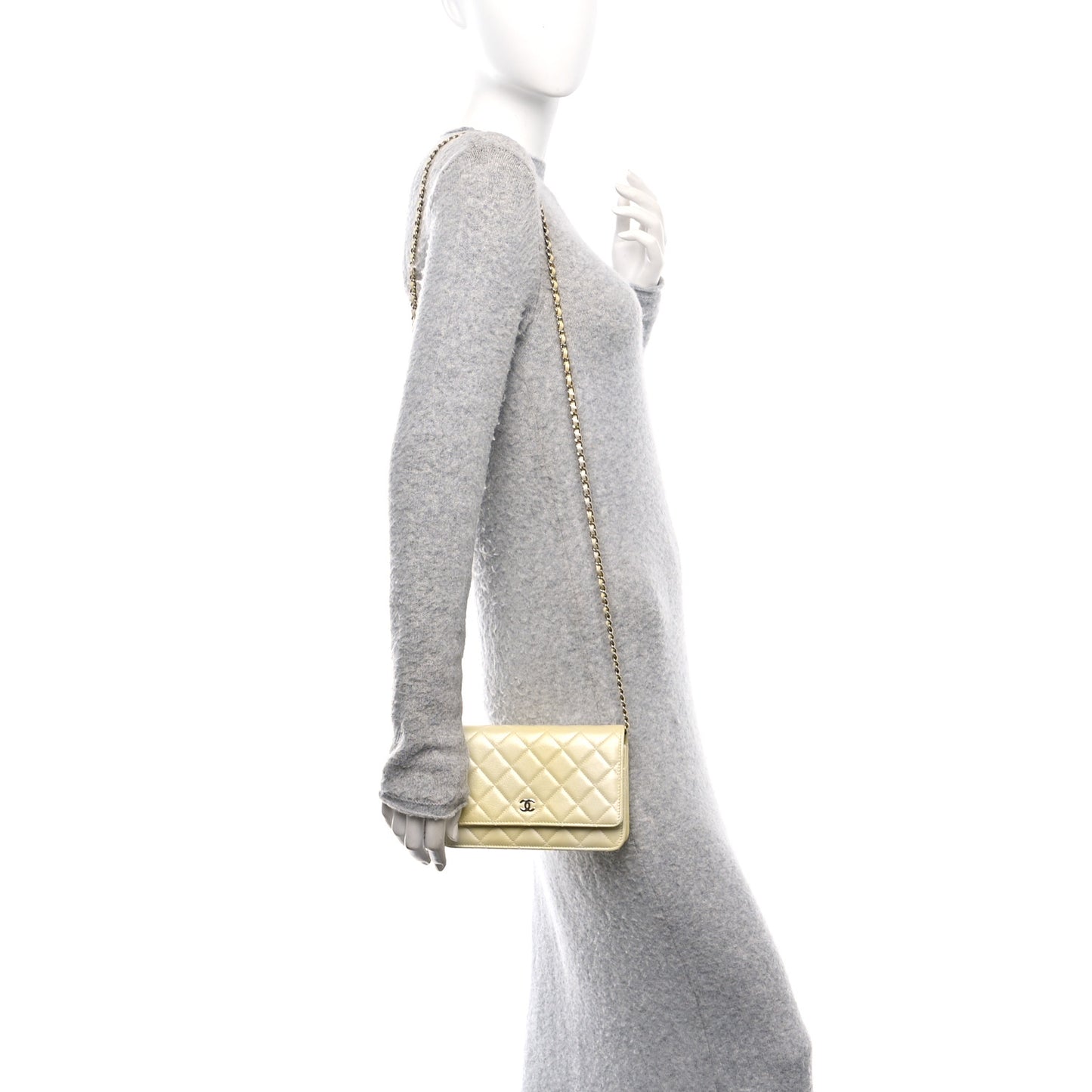 Iridescent Goatskin Quilted Wallet on Chain WOC Light Yellow