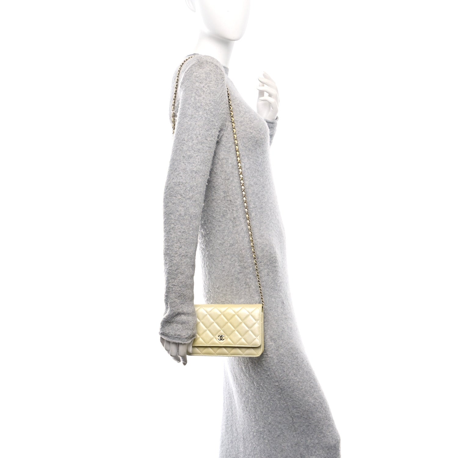 Chanel Iridescent Goatskin Quilted Wallet on Chain WOC Light Yellow 2 of 10