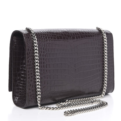 Saint Laurent Calfskin Crocodile Embossed Medium Classic Monogram Kate Tassel Satchel Dark Brown 3 of 10