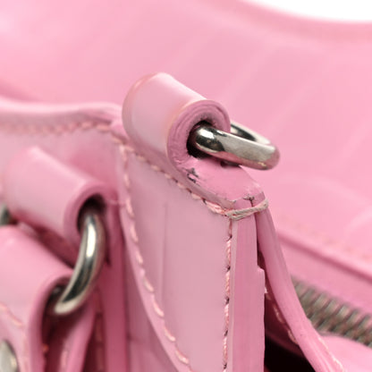 Balenciaga Semi Shiny Calfskin Crocodile Embossed Neo Classic Silver Hardware Mini City Pink 15 of 16