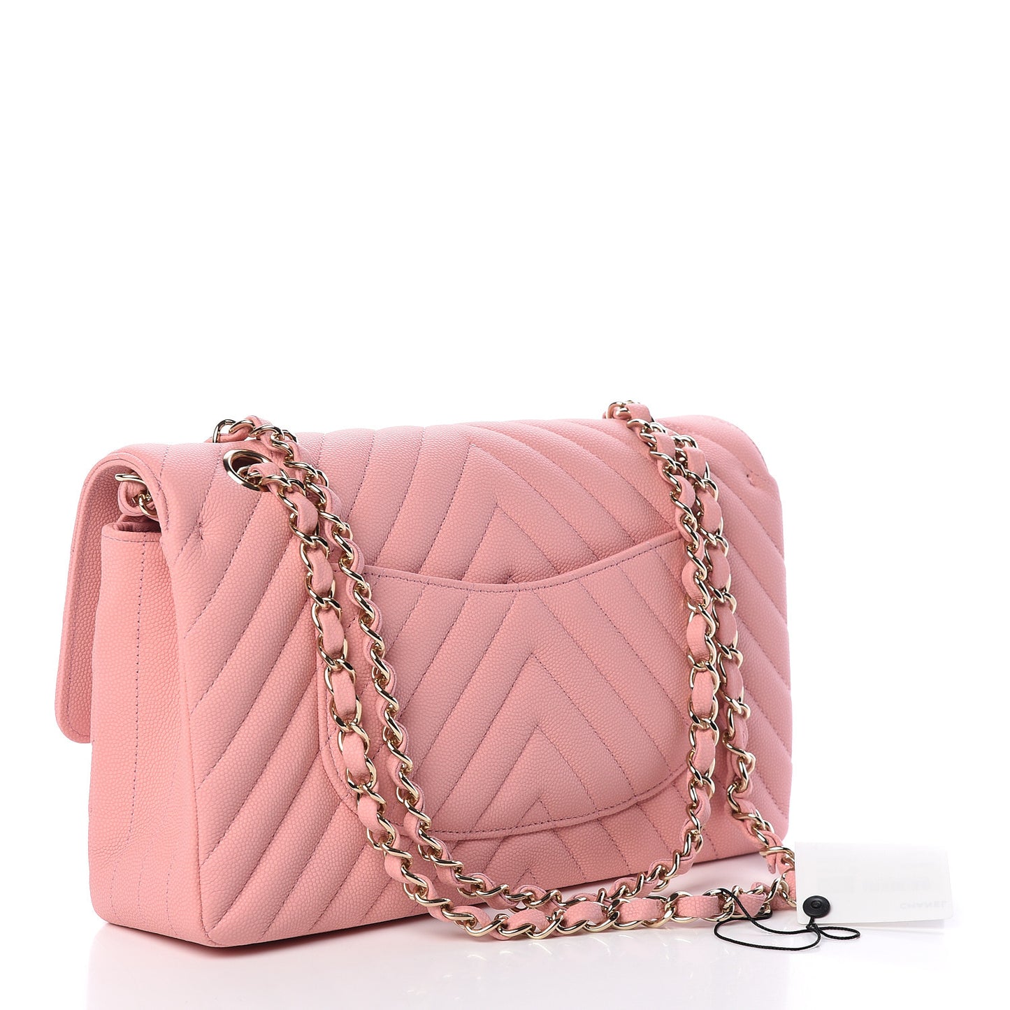 Caviar Chevron Quilted Medium Double Flap Pink