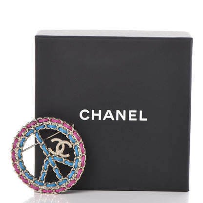 Chanel Metal Calfskin Chain Peace Sign CC Brooch Blue Purple Gold 4 of 4