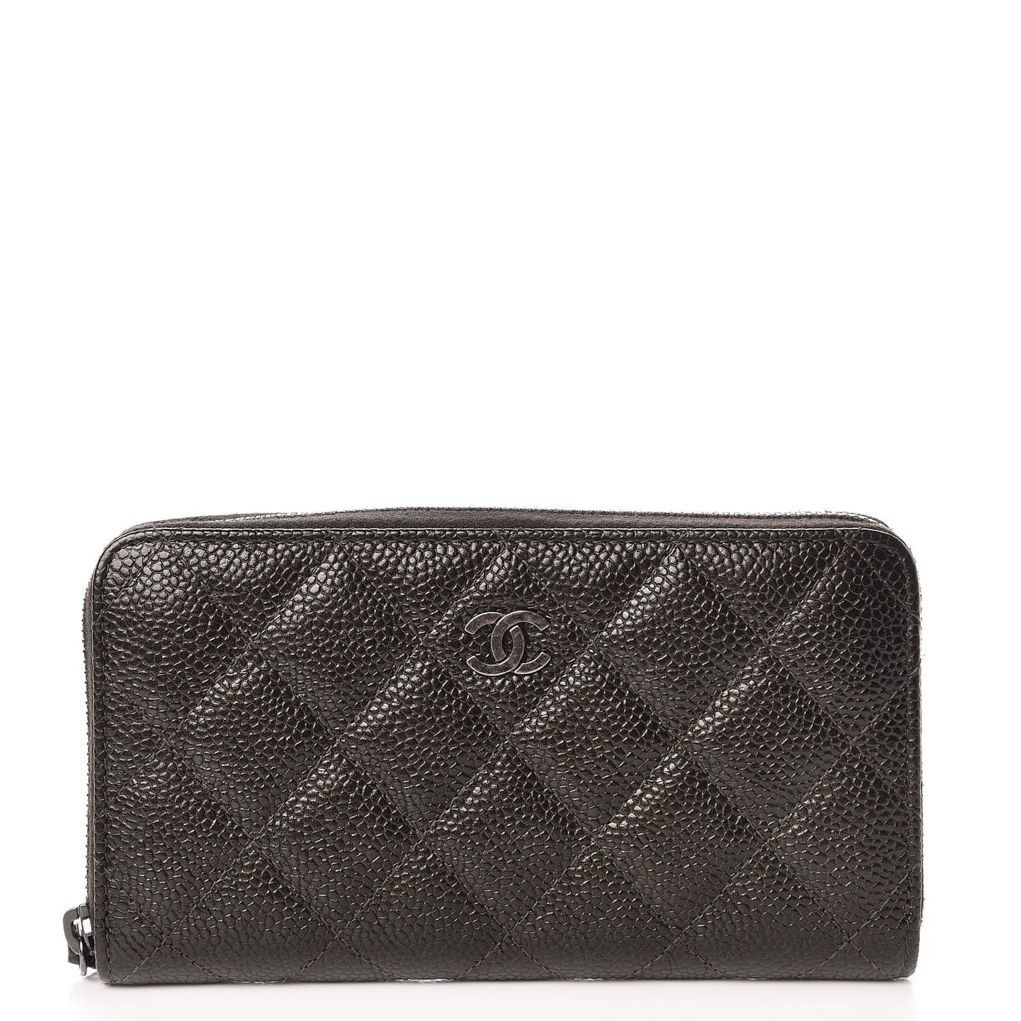 Caviar Quilted Small Zip Around Wallet Dark Charcoal