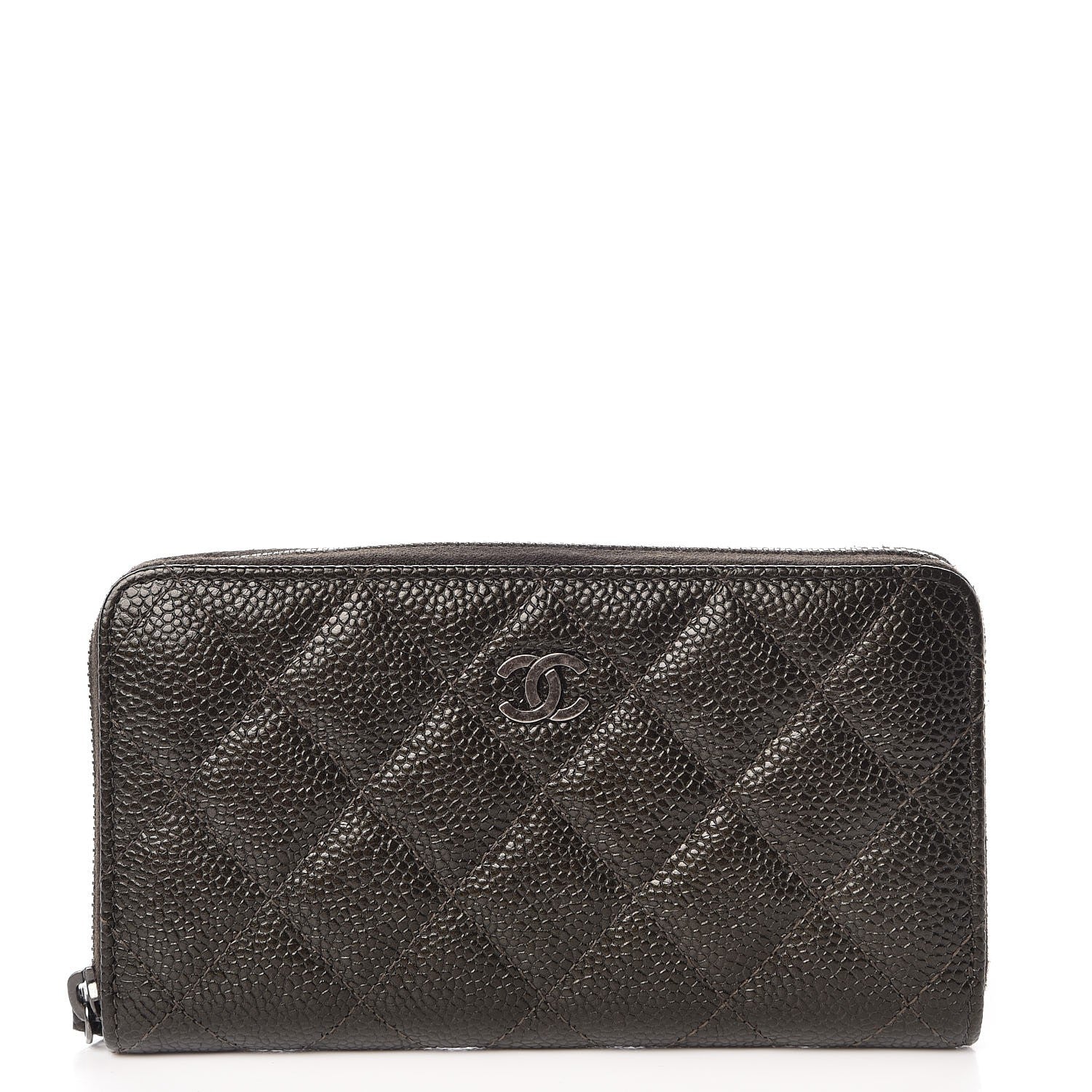 Chanel Caviar Quilted Small Zip Around Wallet Dark Charcoal 1 of 9