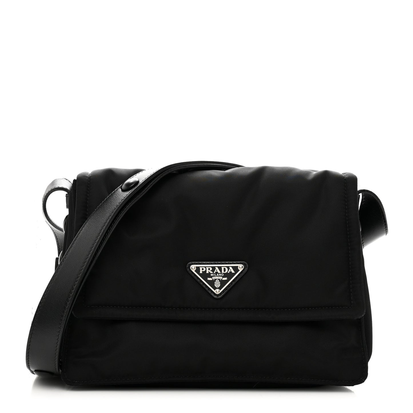 Re-Nylon Vitello Padded Small Flap Shoulder Bag Black