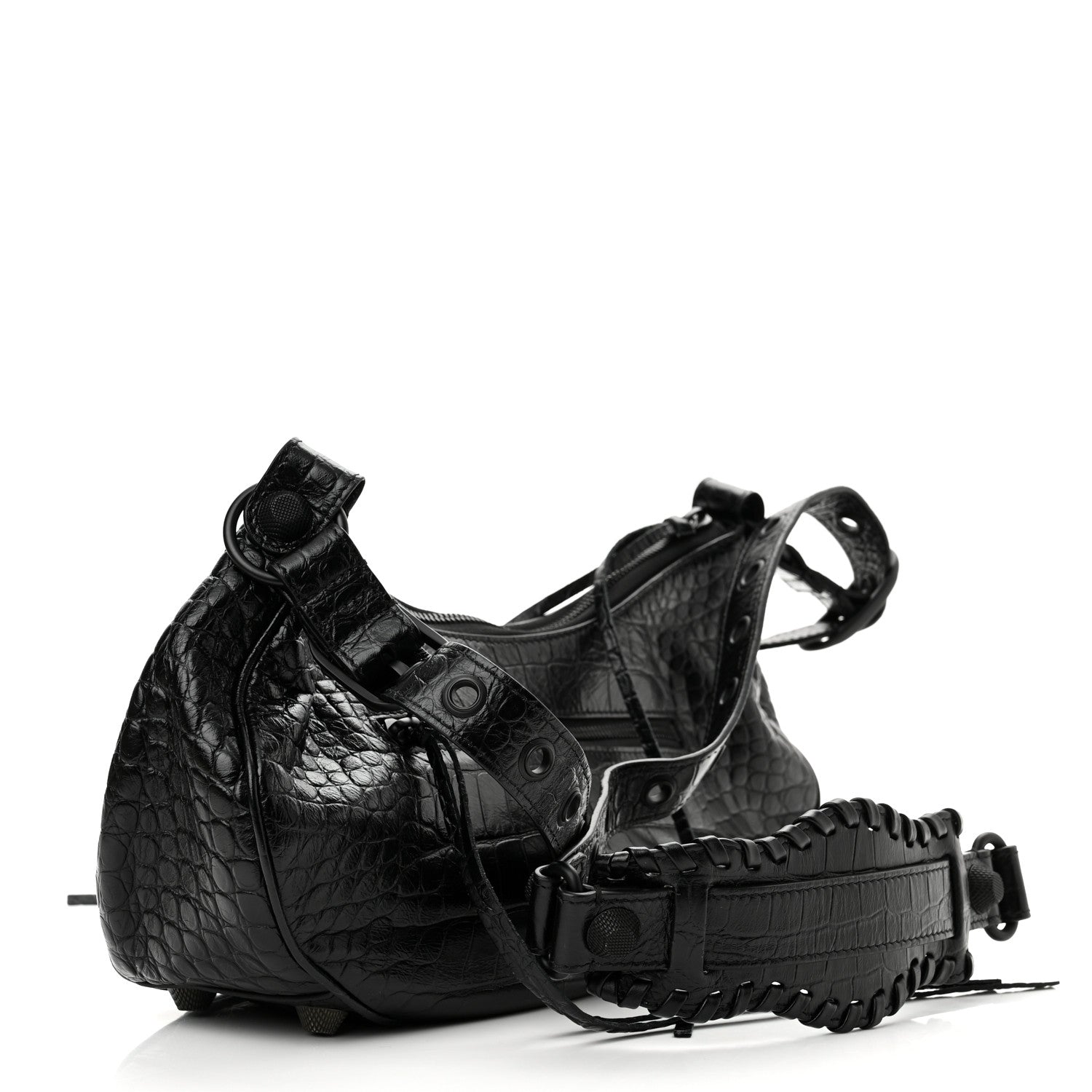 Balenciaga Extra Supple Calfskin Crocodile Embossed Monochrome Small Le Cagole Shoulder Bag Black 3 of 10