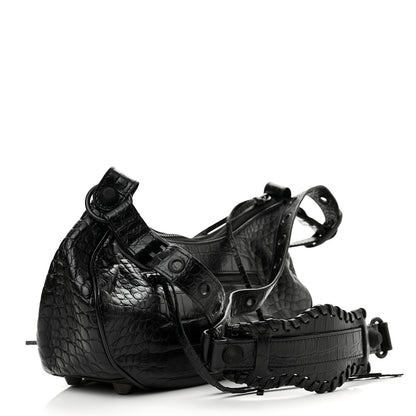 Balenciaga Extra Supple Calfskin Crocodile Embossed Monochrome Small Le Cagole Shoulder Bag Black 3 of 10
