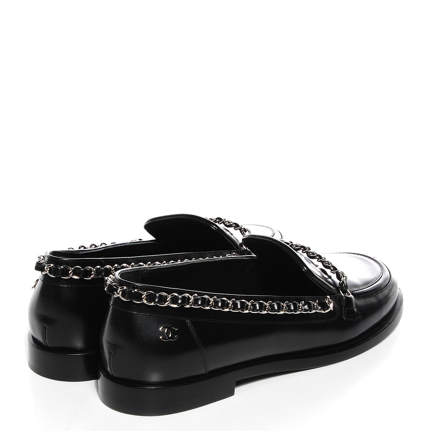 Chanel Leather Chain Loafers 36.5 Black 5 of 10