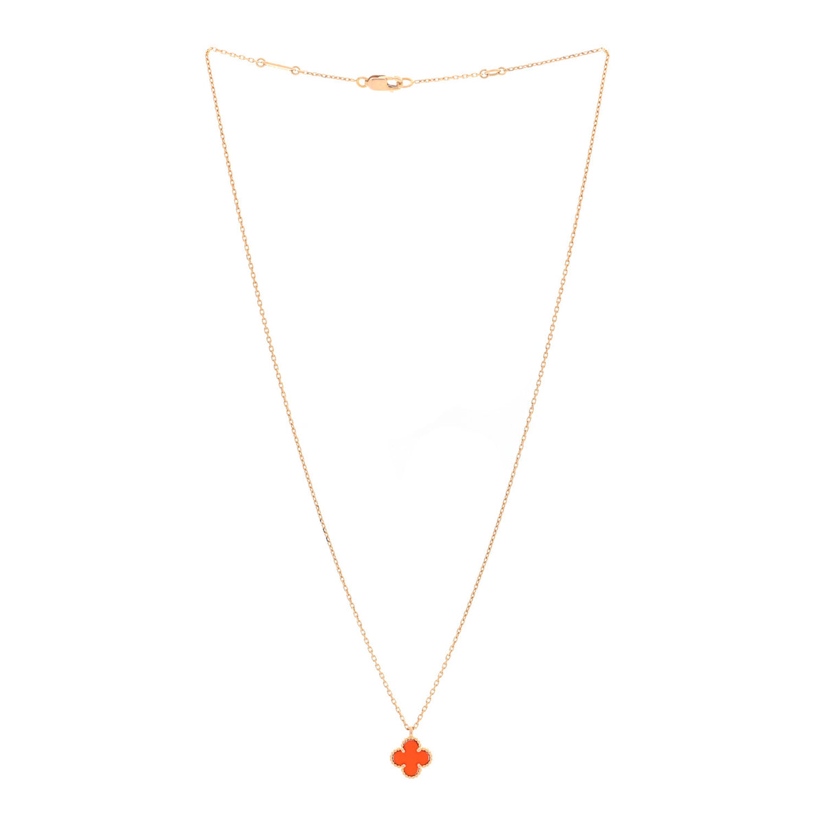 18K Rose Gold Carnelian Sweet Alhambra Pendant Necklace